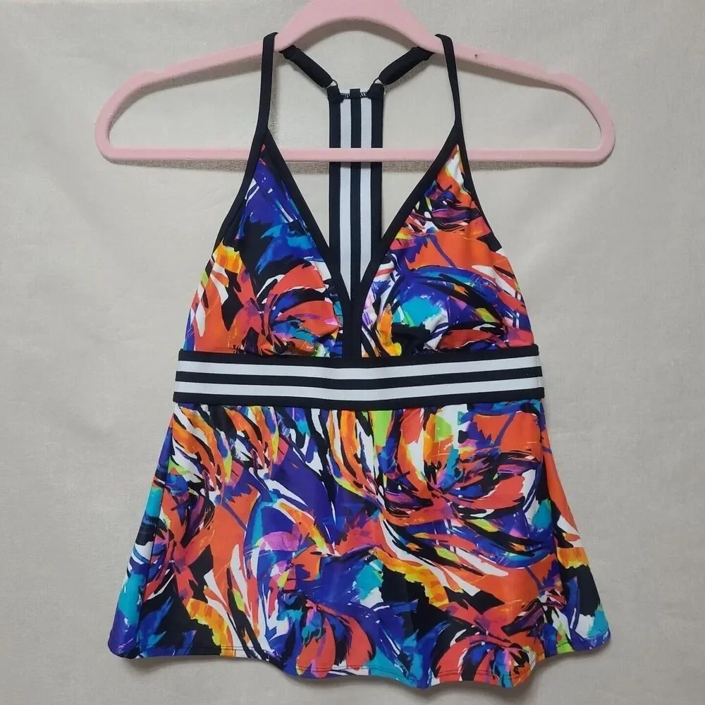Tankini Swim Top Size Small V Neck Multicolor Racerback Sail Away By Longitude